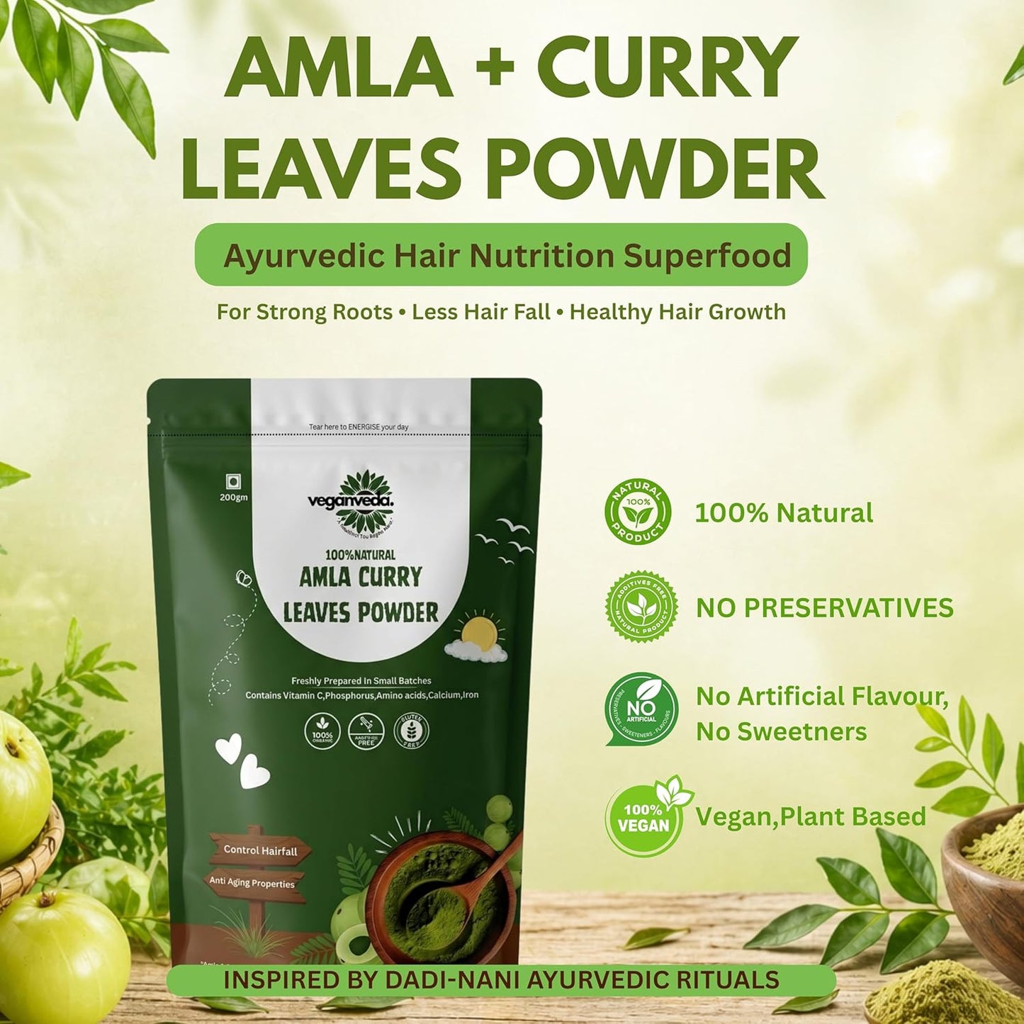 Vegamveda Amla Curry Leaves Powder | 100% Natural Hair Care Powder | Premium Herbal Blend | Pure & Fresh