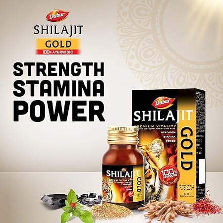 DABUR Shilajit Gold - 20 Capsules | 100% Ayurvedic Capsules for Strength , Stamina and Power | Premium Ayurvedic Supplement | For Men