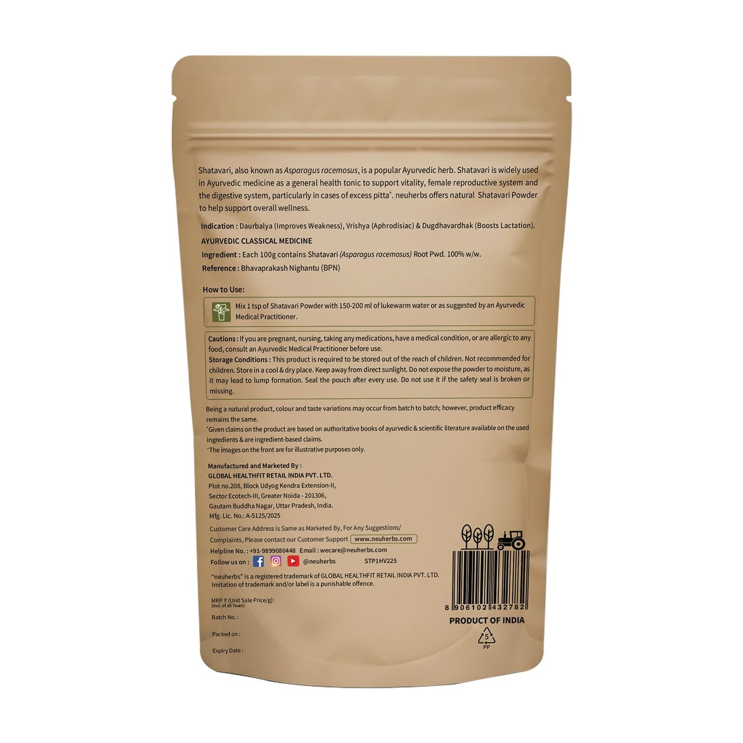 Neuherbs Shatavari Powder - 100gm | Ayurvedic Support To Balance Women's Hormones | Herbal Supplement | Good For Healthy Digestion & Reproductive System