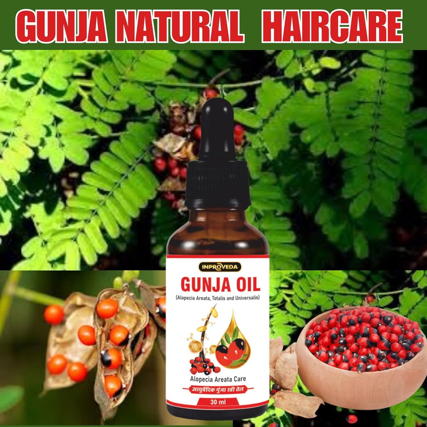Inproveda Gunja Haircare Oil - 30ml | Alopecia Areata & Beard, Ayurvedic Hair Oil | With Amla, Gunjadi, Camphor, Jatamansi & Bhringraj - 30ml