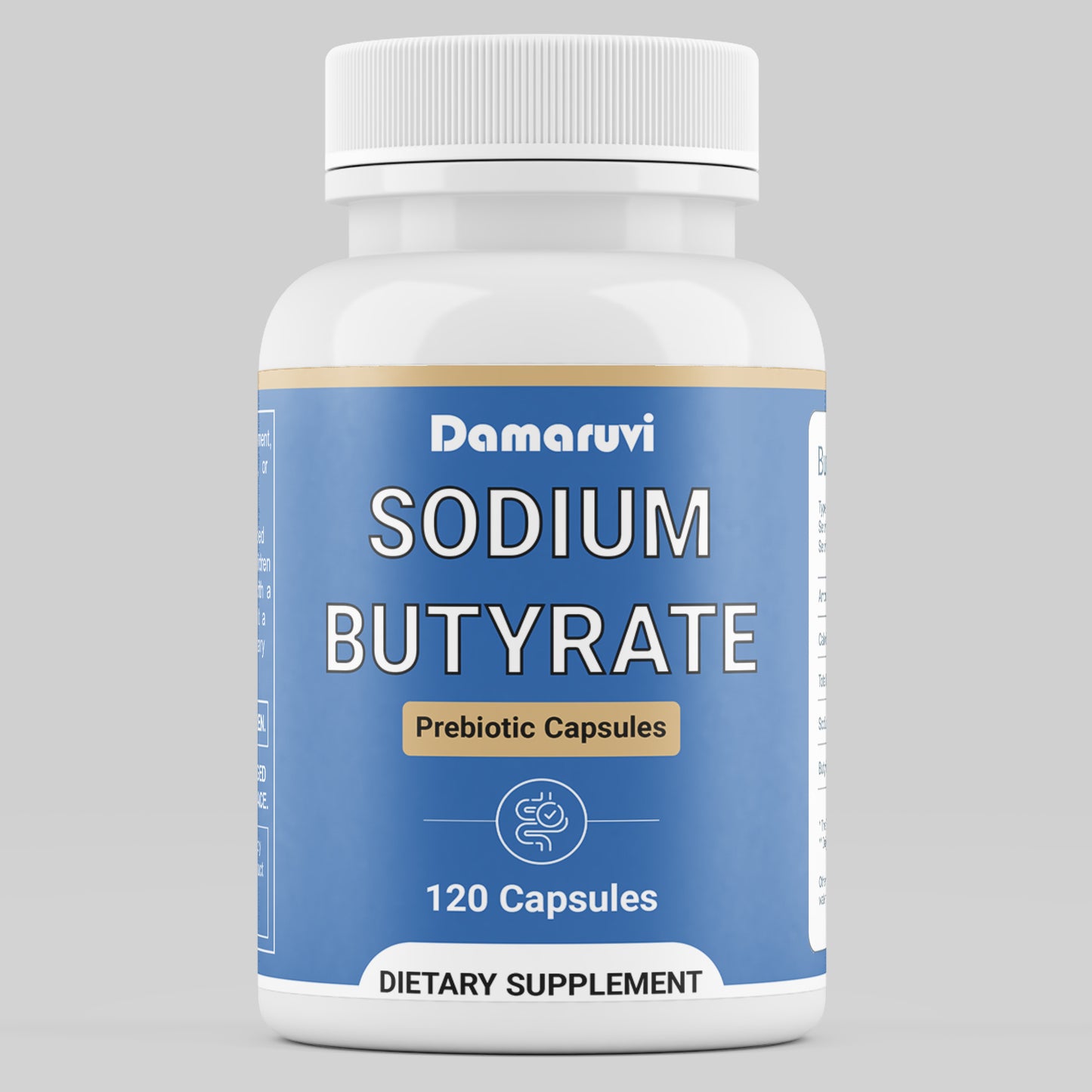 Damaruvi Sodium Butyrate Capsules 120 Count | Prebiotic Supplement for Gut Health & Digestive Wellness | Supports Colon Health, Intestinal Barrier & Microbiome Balance | Easy-to-Swallow Capsules