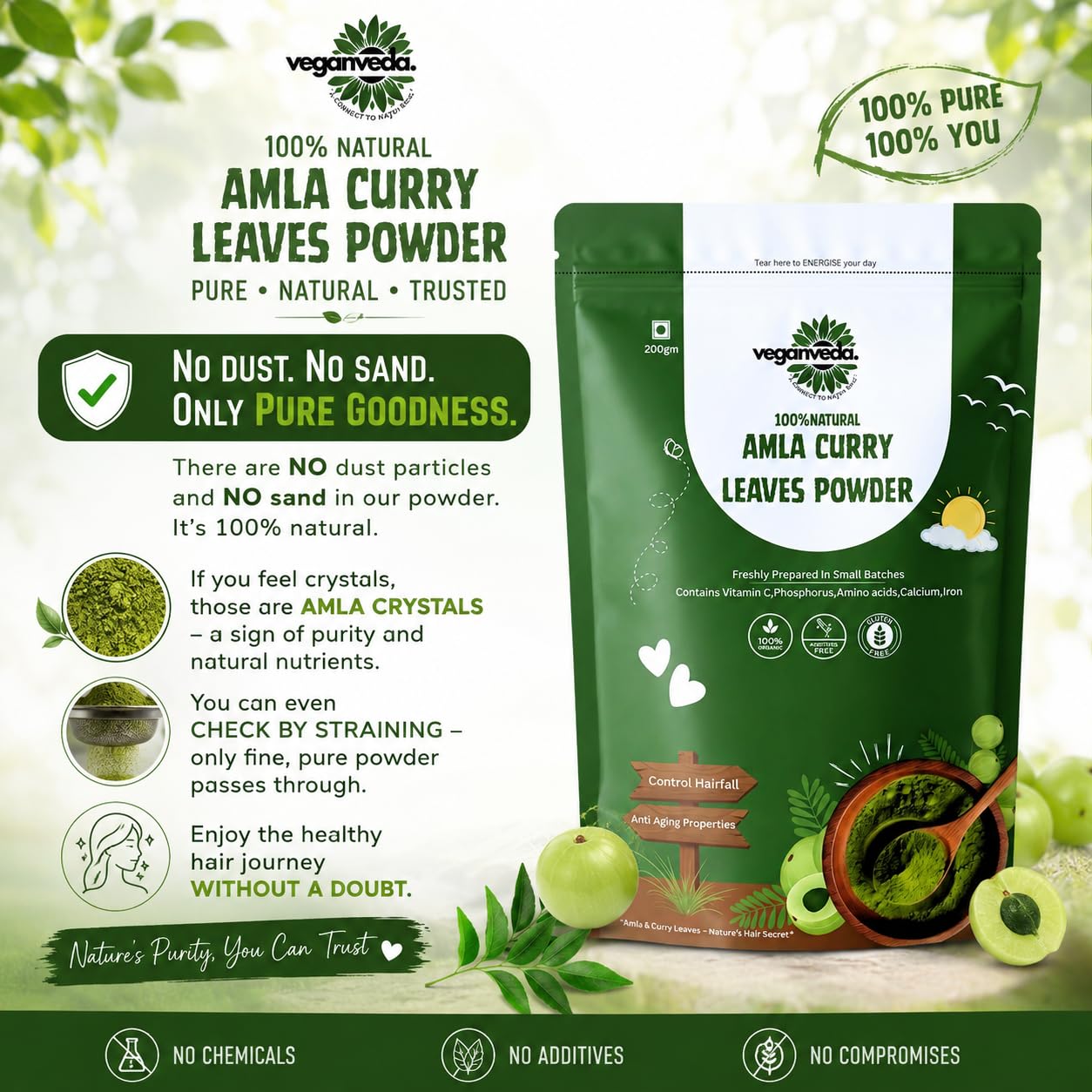 Vegamveda Amla Curry Leaves Powder | 100% Natural Hair Care Powder | Premium Herbal Blend | Pure & Fresh