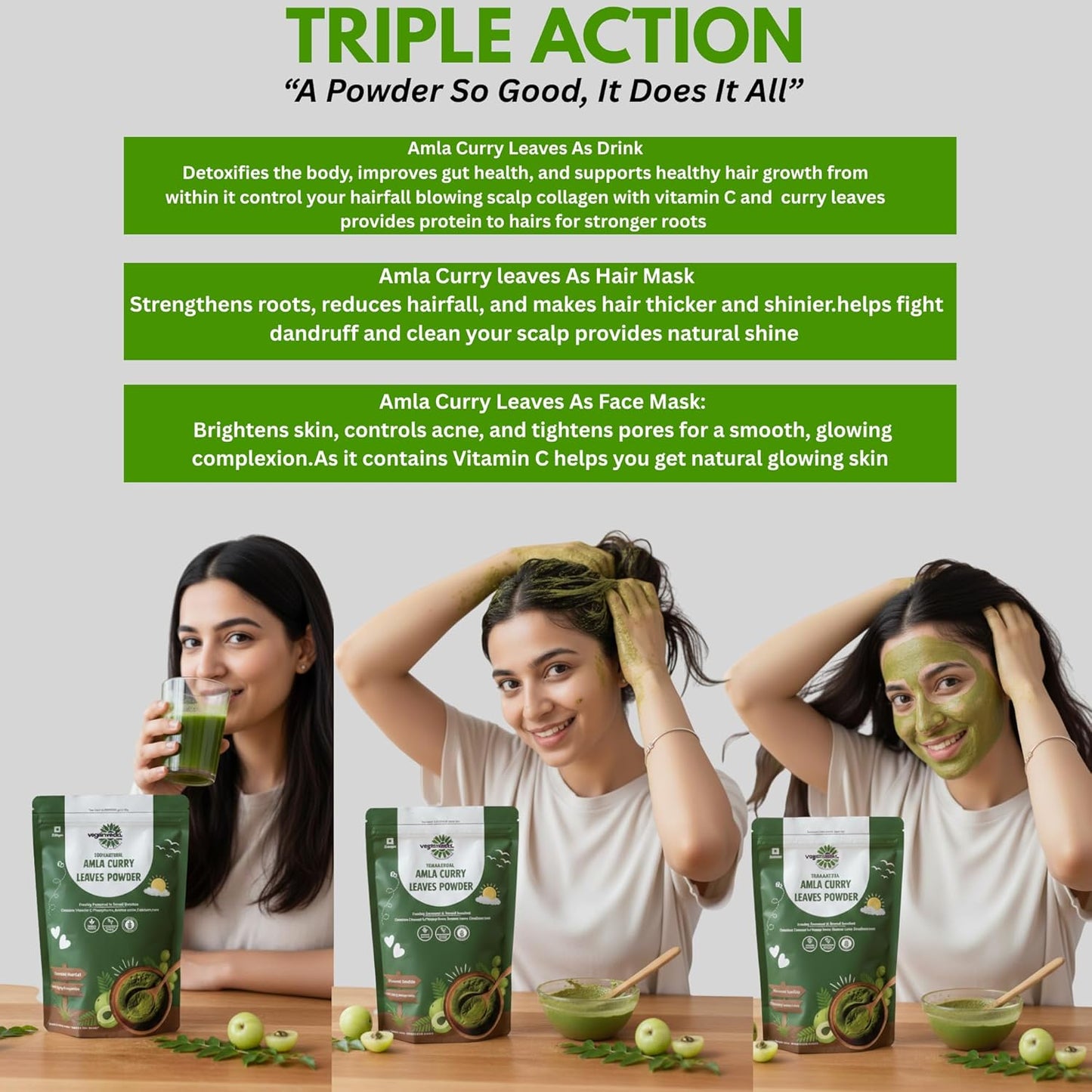 Vegamveda Amla Curry Leaves Powder | 100% Natural Hair Care Powder | Premium Herbal Blend | Pure & Fresh