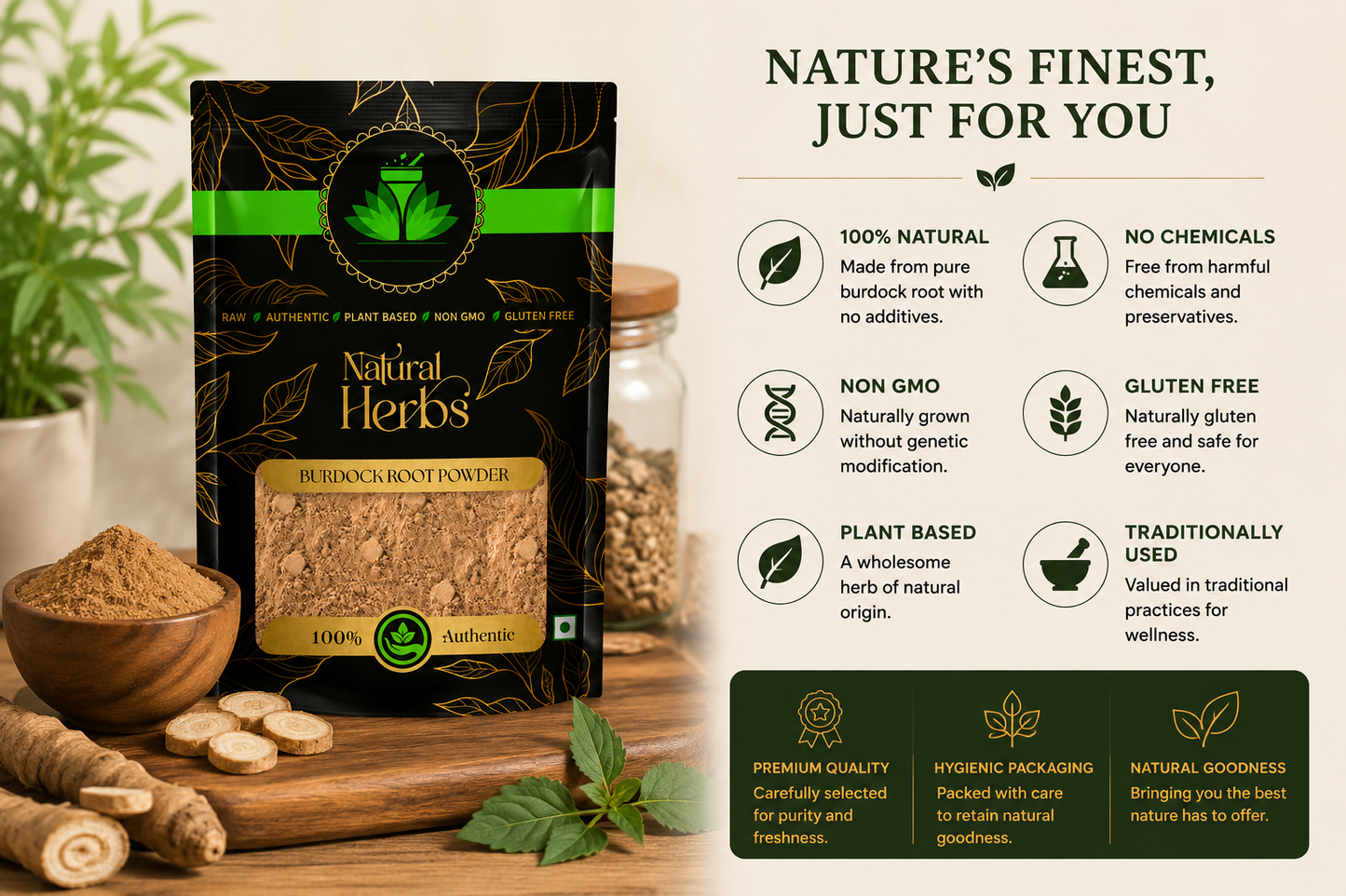SAI HERBS Burdock Root Powder | 100% Natural Herbal Powder | Premium Quality | Raw, Authentic & Plant-Based