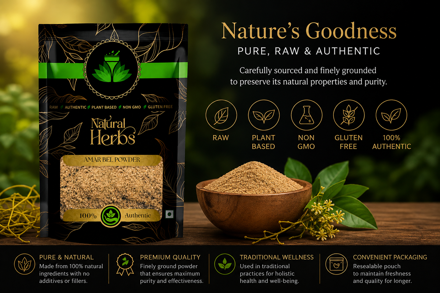 SAI HERBS Amar Bel Powder | 100% Natural Herbal Powder | Premium Quality | Raw & Authentic | Plant-Based