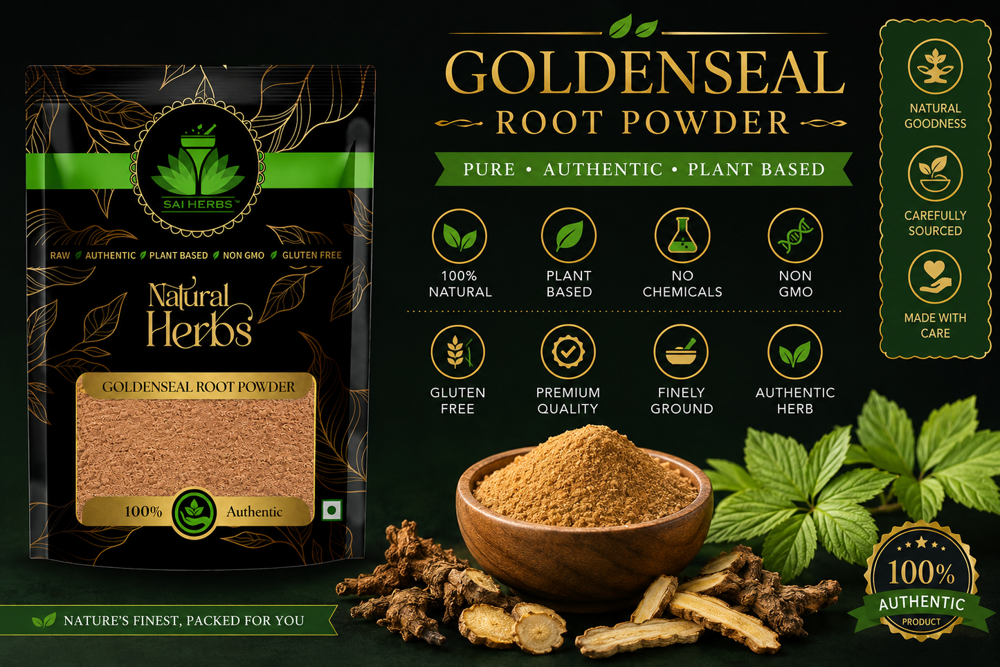 SAI HERBS Goldenseal Root Powder | 100% Natural Herbal Powder | Premium Quality | Raw, Authentic & Plant-Based