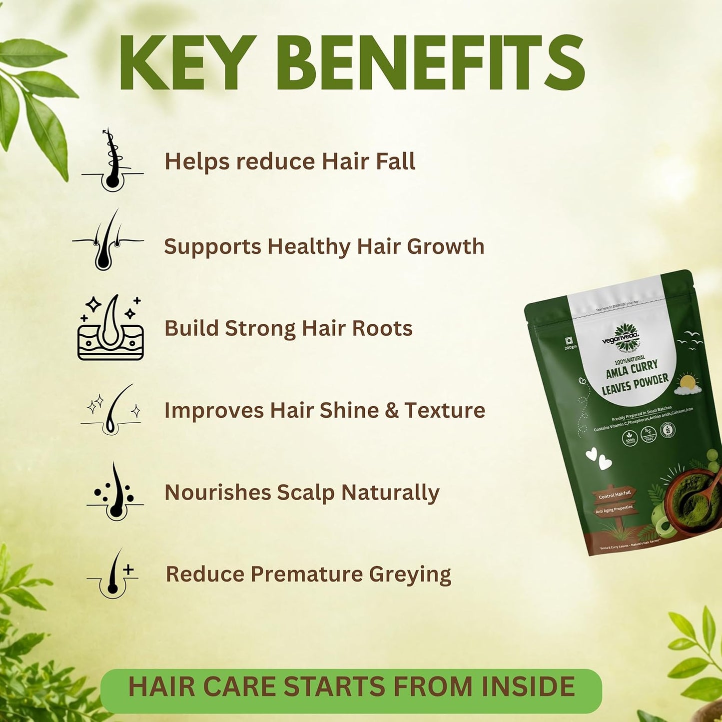 Vegamveda Amla Curry Leaves Powder | 100% Natural Hair Care Powder | Premium Herbal Blend | Pure & Fresh