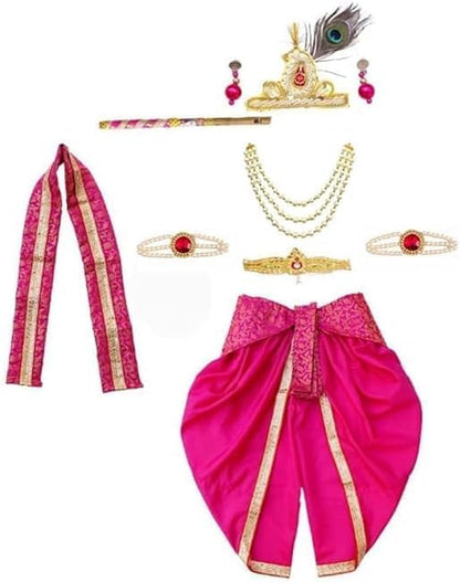 Krishna Dress with ornaments yellow and pink (1/2 years)