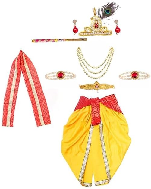 Krishna Dress with ornaments yellow and red