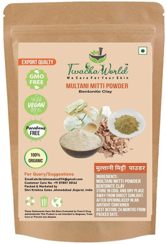 Twacha world Natural Multani Mitti Powder For Skin & Hair |Skin Brightening |Tan Removal (100 g)