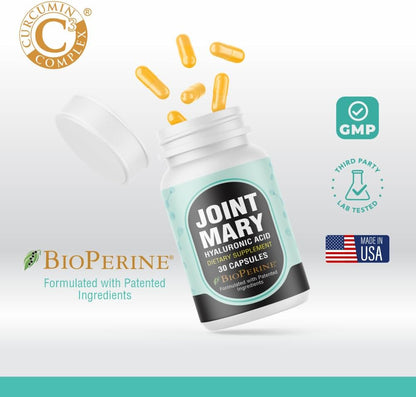 JOINT MARY Hyaluronic Acid Supplement– Advanced Joint Support with Hydrolyzed Collagen, Turmeric, Glucosamine, MSM, Vitamin C – 30 Capsules