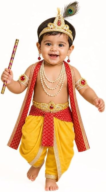 Krishna Dress with ornaments yellow and red (2/3 years)