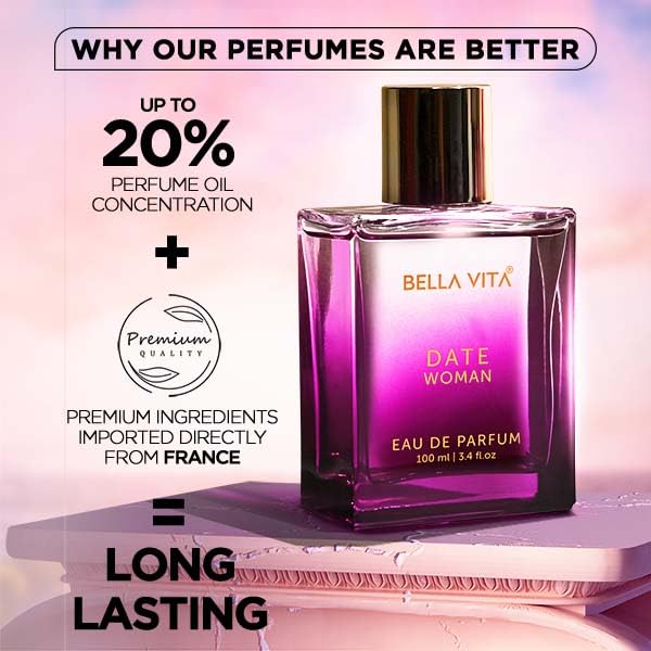 Bella Vita Luxury Date Long Lasting | Perfume for Woman | Gifts for Woman | EDP 100ml | Pink Pepper, Jasmine & Vanilla | Floral, Woody & Fruity Premium Fragrance