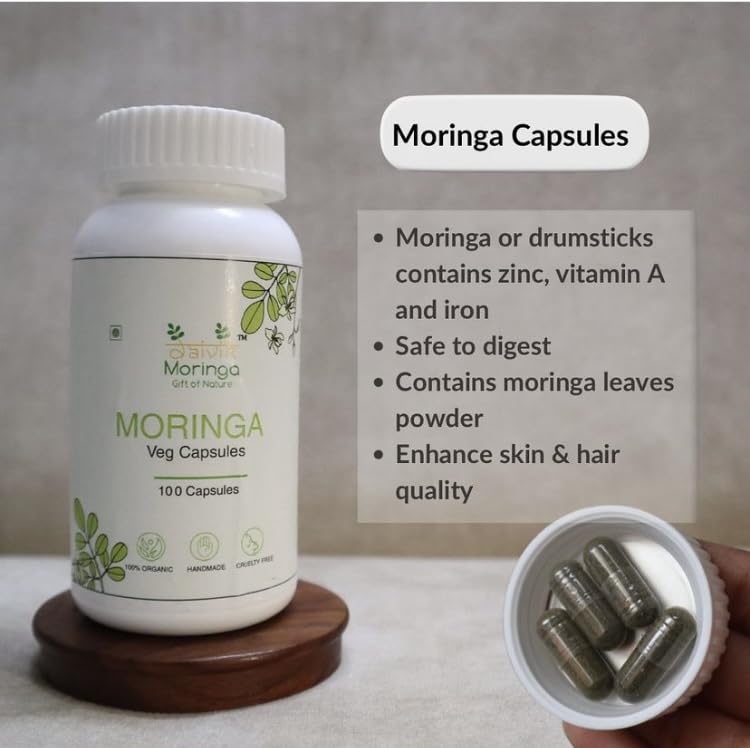 Daivik Moringa Veg Capsules | 100 Capsules | Superfood Supplement for Immunity, Antioxidants & Nutrition
