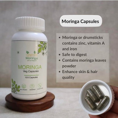 Daivik Moringa Veg Capsules | 100 Capsules | Superfood Supplement for Immunity, Antioxidants & Nutrition