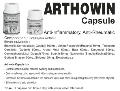 Arthowin Capsule 60 Capsules, for Joints Pain Relief,1x60 Capsule (Pack of 1) For Men And Women.-By Birla Pharmaceuticals