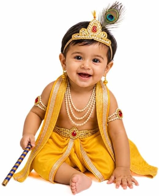 Krishna Dress with ornaments full yellow