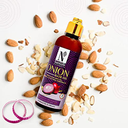 NutriGlow NATURAL'S Onion Hair Oil With Red Onion Seed Oil For Hair Growth, Hair Fall Control, Dandruff Free Hair, Fall Hair Oil, 100ml