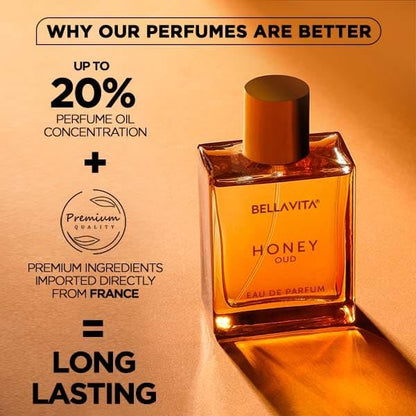 BELLA-VITA Honey Oud 100ml | Premium Long Lasting Perfume for Women & Men | Luxury Fresh Eau de Parfum | Elegant Daily Wear Fragrance Spray for All Occasions | Gift for Birthday & Special Moments