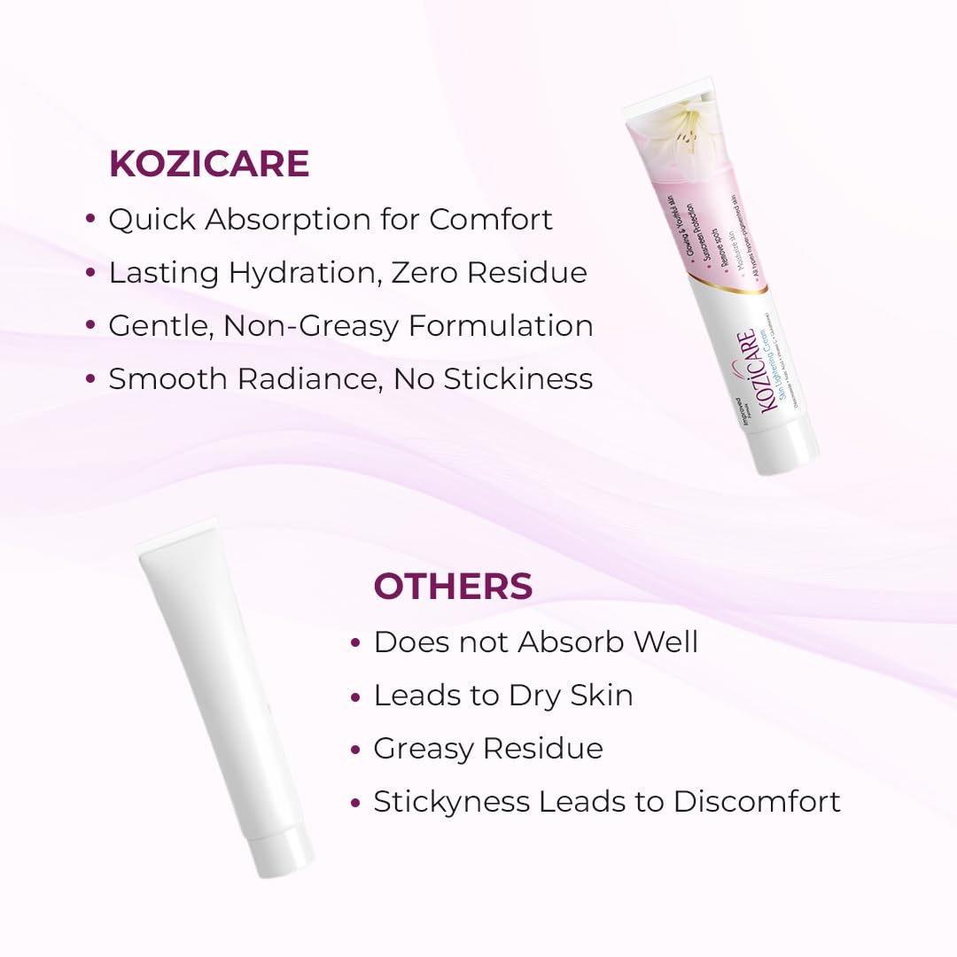 HealthVit Kozicare Skin Lightening Cream with Kojic Acid, Arbutin, Glutathione, All Types Hyper Pigmented Skin, Remove Spots- 15g