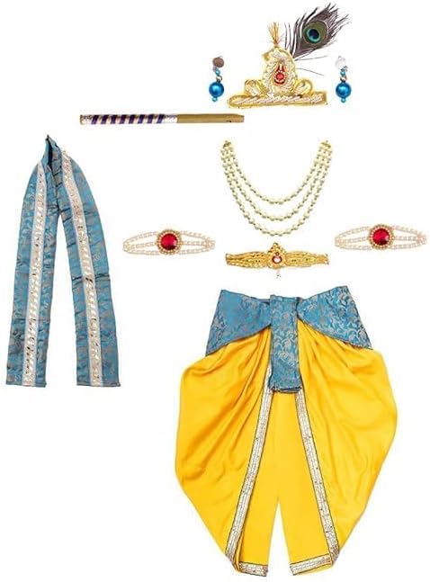 Krishna Dress with ornaments yellow and morpinchh color (3/6 years)