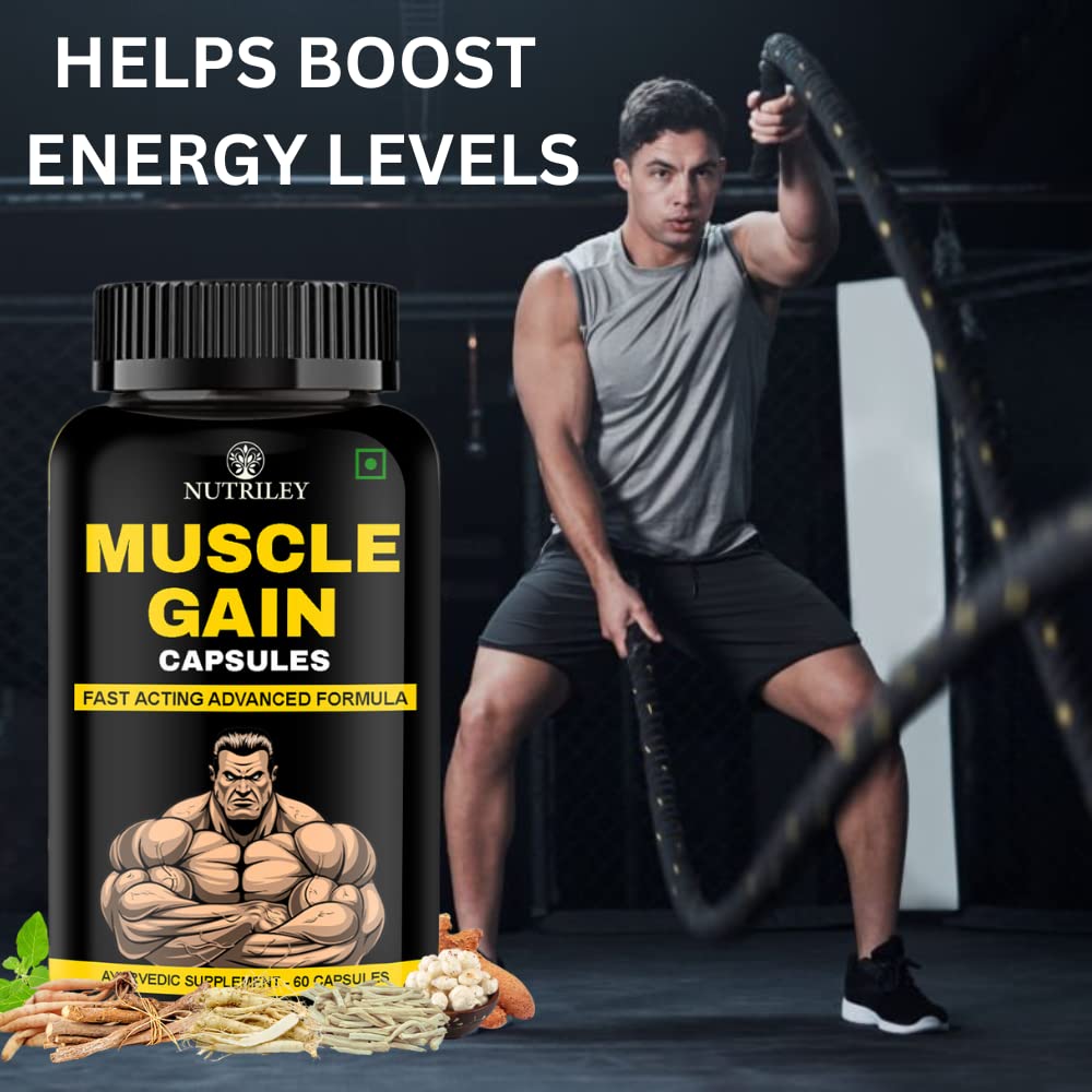Nutriley Muscle Gainer Protein Supplement Powder, Energy & Stamina Support 60 Capsules (Pack of 1)