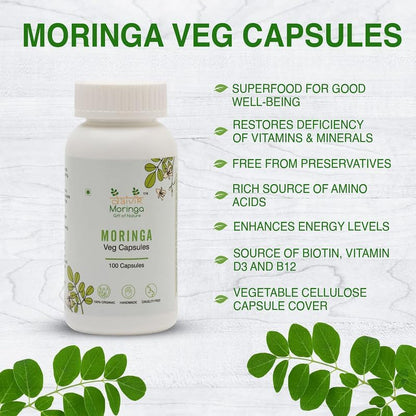 Daivik Moringa Veg Capsules | 100 Capsules | Superfood Supplement for Immunity, Antioxidants & Nutrition
