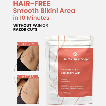 The Wellness Shop - Bikini Wax Powder 10 Minutes Herbal Hair Removal Wax Easy to use at home, No chemicals - No Irritation, No Skin rashes for Women and Girls (100g) (Bikini Wax)