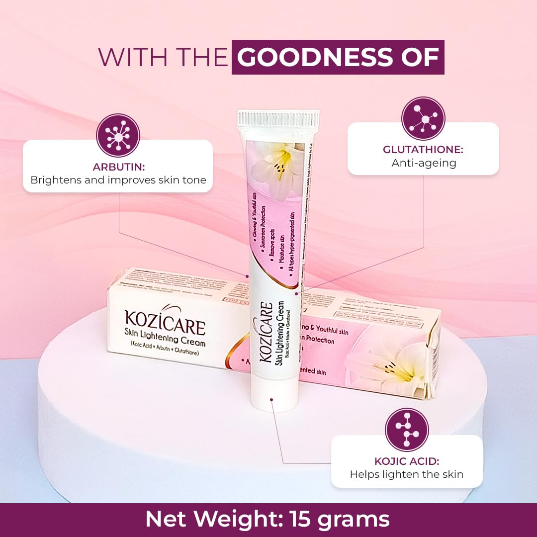 HealthVit Kozicare Skin Lightening Cream with Kojic Acid, Arbutin, Glutathione, All Types Hyper Pigmented Skin, Remove Spots- 15g