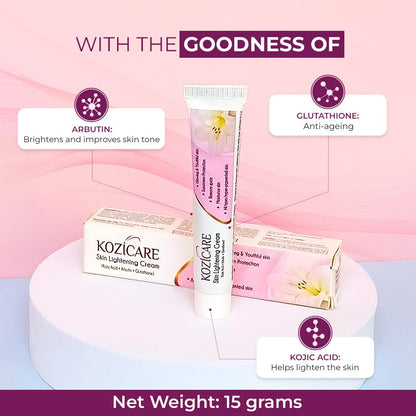 HealthVit Kozicare Skin Lightening Cream with Kojic Acid, Arbutin, Glutathione, All Types Hyper Pigmented Skin, Remove Spots- 15g