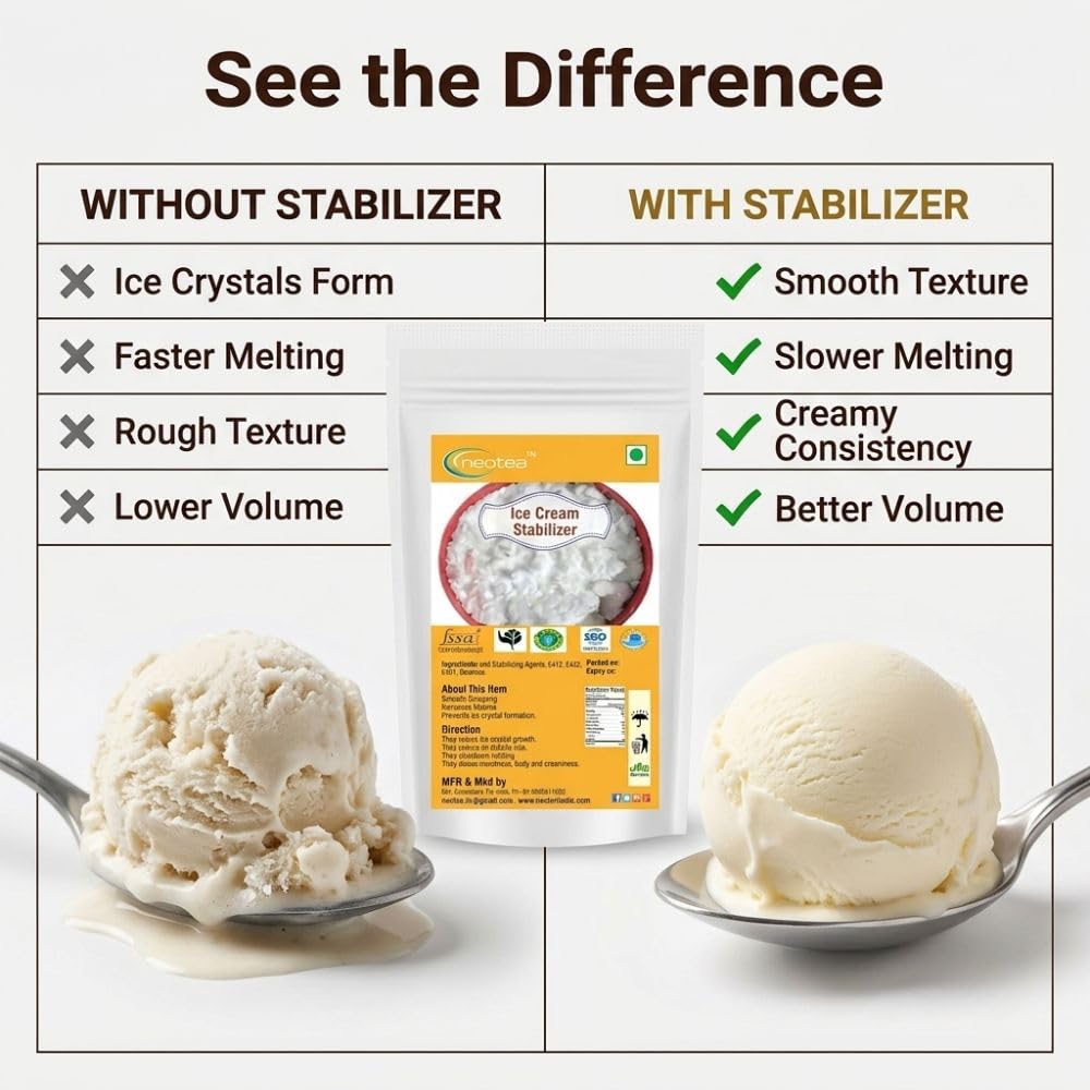 Neotea Ice Cream Stabilizer - 500g, Enhances Texture, Prevents Ice Crystals, Improves Creaminess & Smoothness for Homemade Ice Cream, Sorbet & Gelato, Ideal for Professional & Home Use