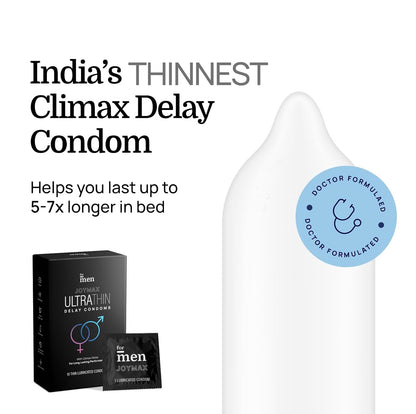 ForMen JOYMAX Ultra Thin Delay Condoms for men - 10 Count | Super Thin with Lubricant | Electronically Durability | with Disposal Pouches