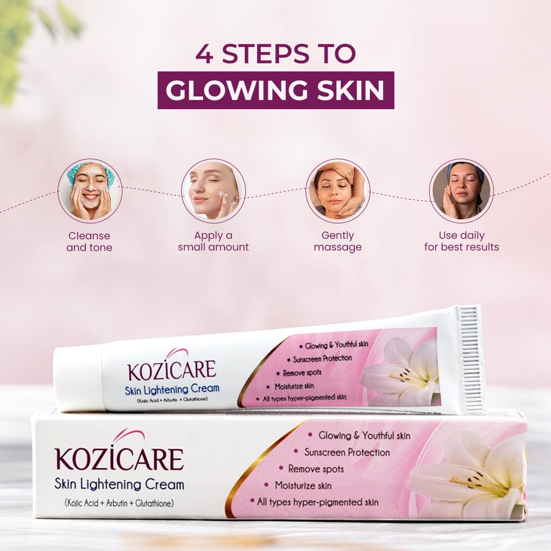 HealthVit Kozicare Skin Lightening Cream with Kojic Acid, Arbutin, Glutathione, All Types Hyper Pigmented Skin, Remove Spots- 15g