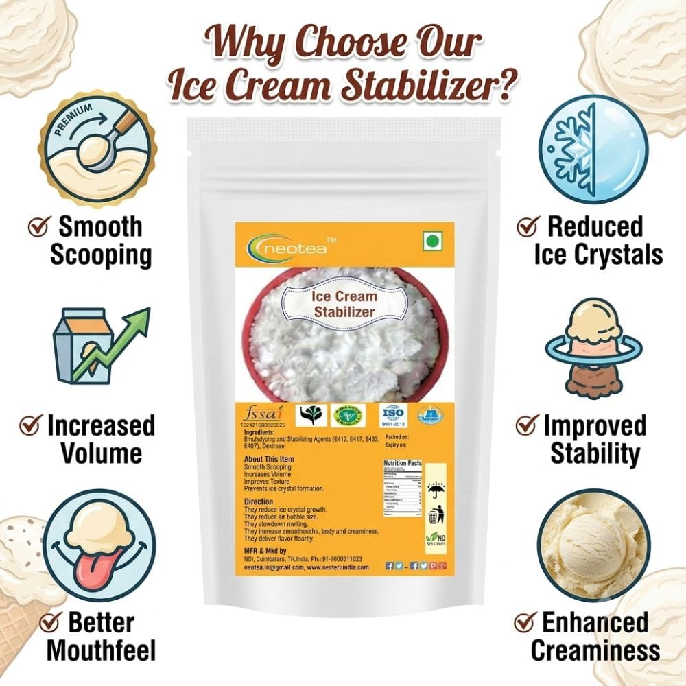 Neotea Ice Cream Stabilizer - 500g, Enhances Texture, Prevents Ice Crystals, Improves Creaminess & Smoothness for Homemade Ice Cream, Sorbet & Gelato, Ideal for Professional & Home Use