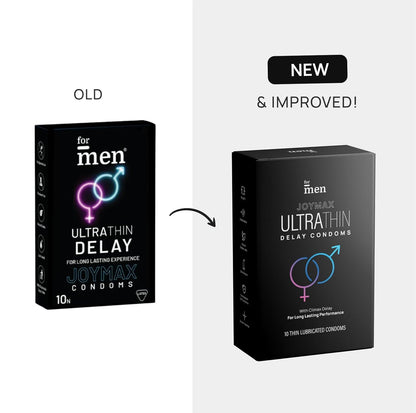ForMen JOYMAX Ultra Thin Delay Condoms for men - 10 Count | Super Thin with Lubricant | Electronically Durability | with Disposal Pouches