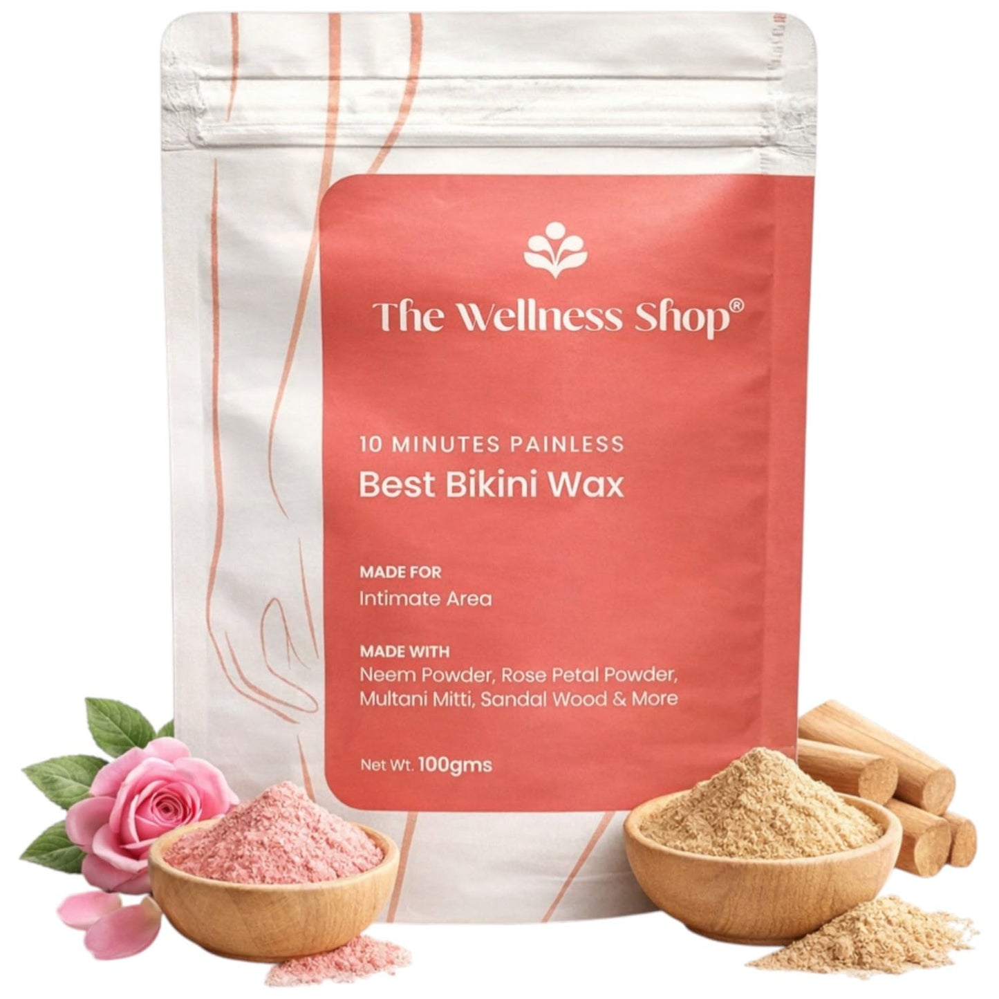 The Wellness Shop - Bikini Wax Powder 10 Minutes Herbal Hair Removal Wax Easy to use at home, No chemicals - No Irritation, No Skin rashes for Women and Girls (100g) (Bikini Wax)