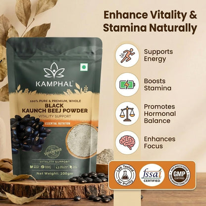 Kamphal Black Kaunch Beej Powder Organic 200g | Velvet Beans Powder | Mucuna Pruriens | Ayurvedic Support for Strength, Stamina & Reproductive Health | 100% Pure & Natural