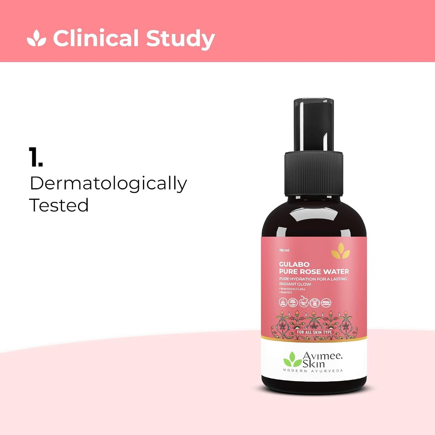 Avimee Herbal Gulabo Premium Rose Water | Skin, Face and Hair Toner | Radiant Glow | For All Skin Types | 110 ml