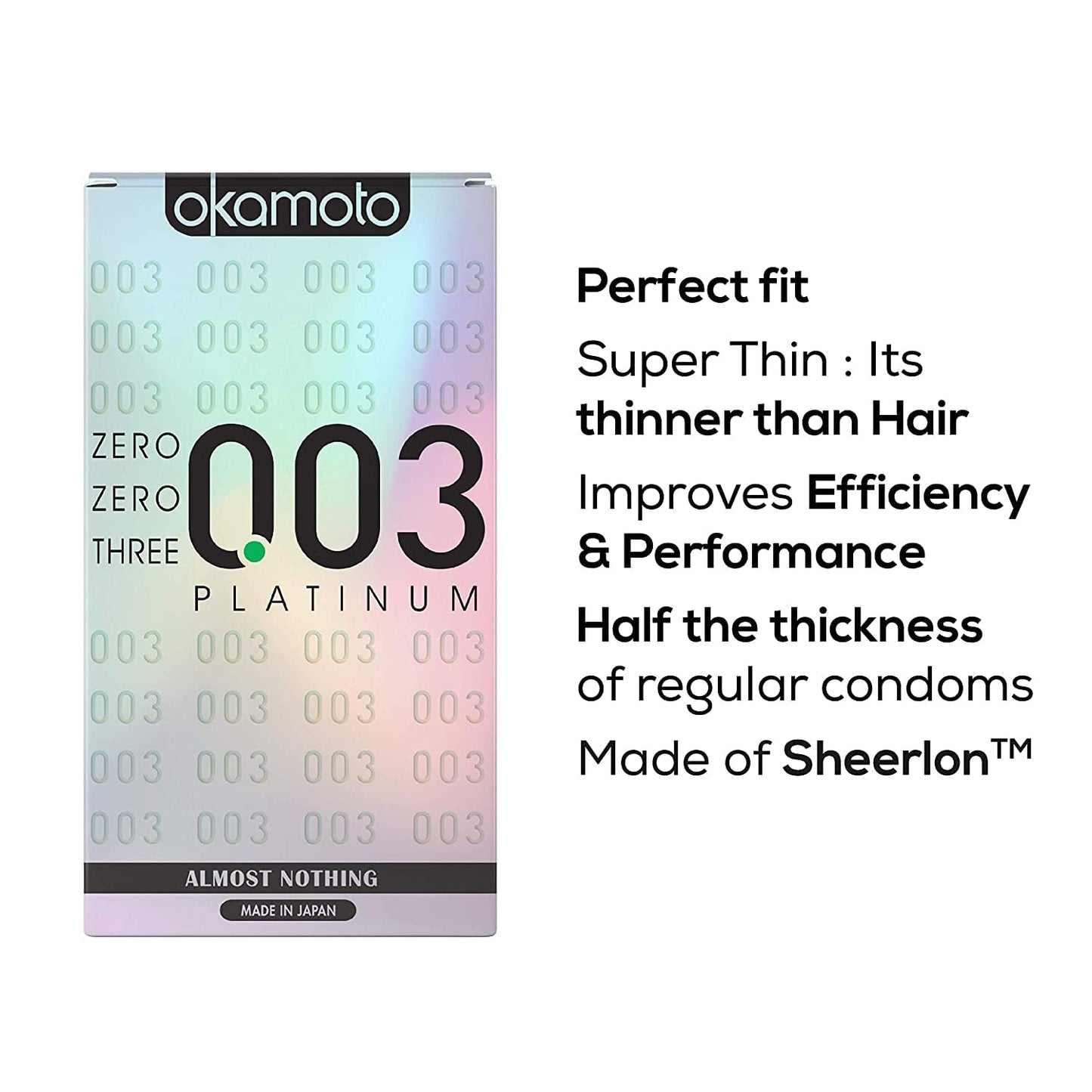 Okamoto Industries, Inc., Japan Condom | Ultra Thin Condoms for Men | Thinnest Premium Japanese Condoms | Made In Japan | 0.03 mm thin | 003 Platinum (Pack of 1)