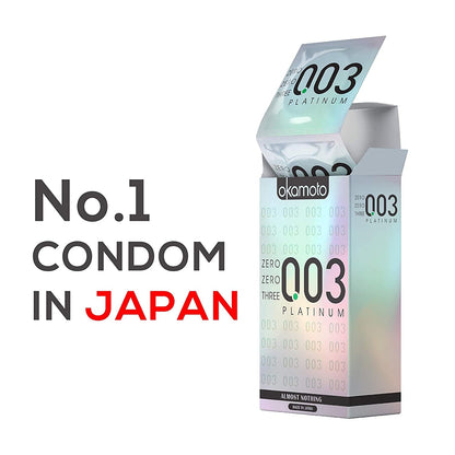 Okamoto Industries, Inc., Japan Condom | Ultra Thin Condoms for Men | Thinnest Premium Japanese Condoms | Made In Japan | 0.03 mm thin | 003 Platinum (Pack of 1)