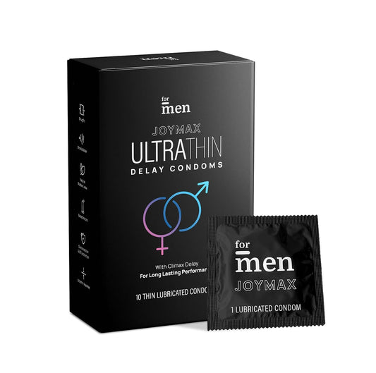 ForMen JOYMAX Ultra Thin Delay Condoms for men - 10 Count | Super Thin with Lubricant | Electronically Durability | with Disposal Pouches