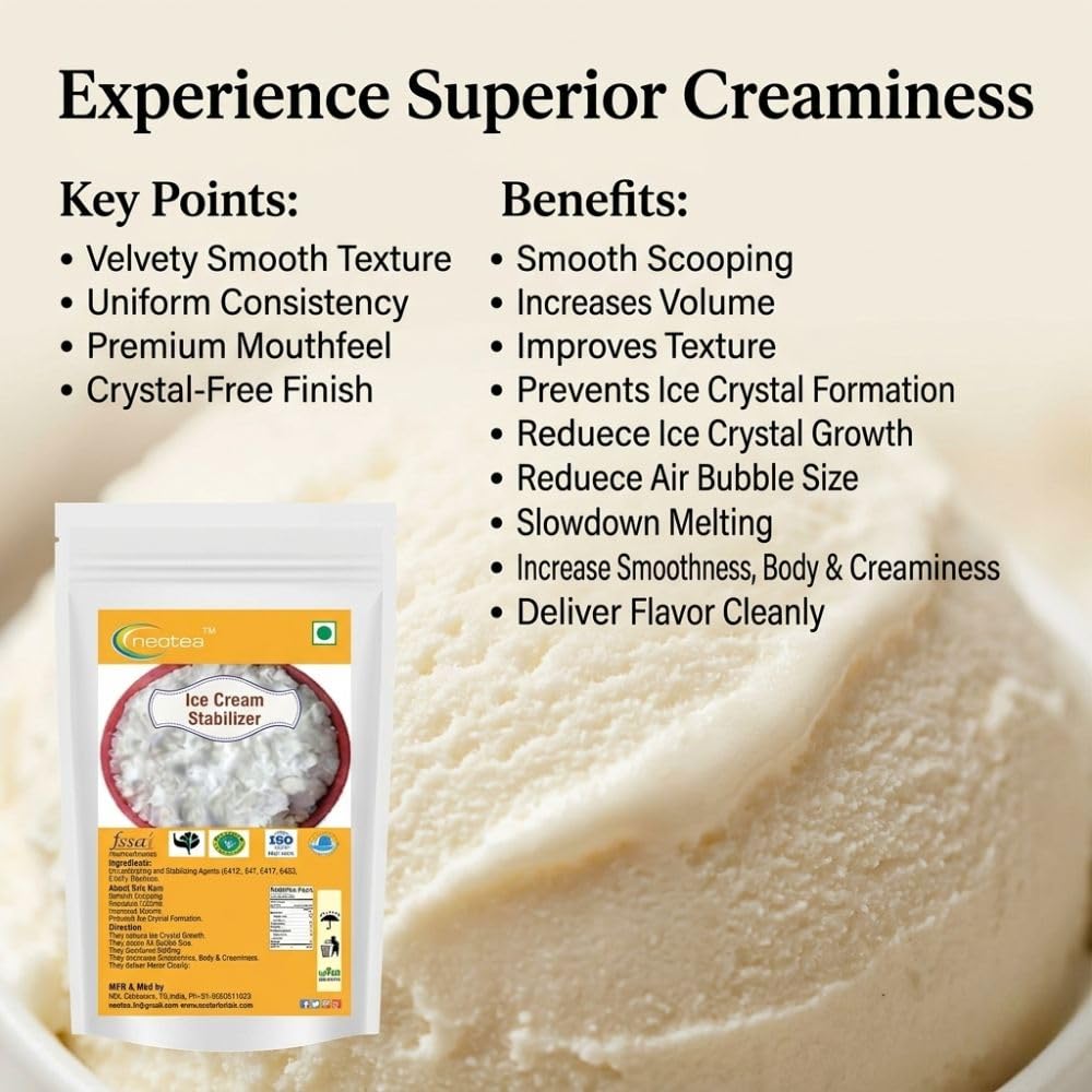 Neotea Ice Cream Stabilizer - 500g, Enhances Texture, Prevents Ice Crystals, Improves Creaminess & Smoothness for Homemade Ice Cream, Sorbet & Gelato, Ideal for Professional & Home Use