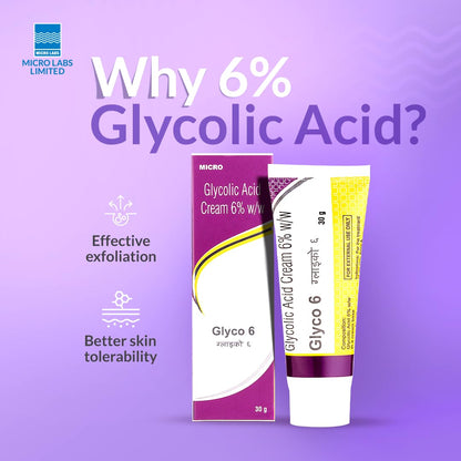 Glyco 6 Glycolic Acid Face Cream 6% w/w | Exfoliating Cream for Acne, Pimples & Dark Spots | Unclogs Pores & Improves Skin Texture | Suitable for Dry & Acne-Prone Skin | 30g