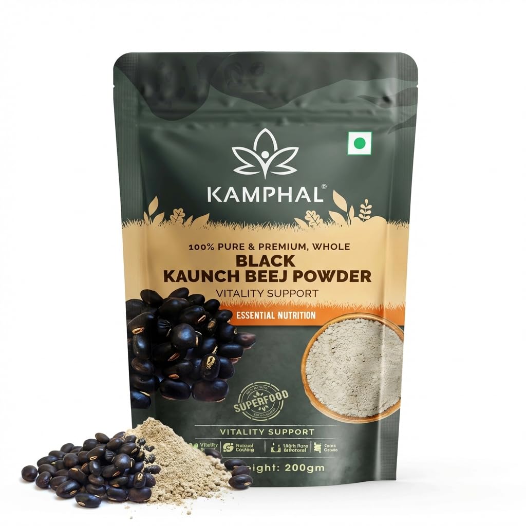 Kamphal Black Kaunch Beej Powder Organic 200g | Velvet Beans Powder | Mucuna Pruriens | Ayurvedic Support for Strength, Stamina & Reproductive Health | 100% Pure & Natural
