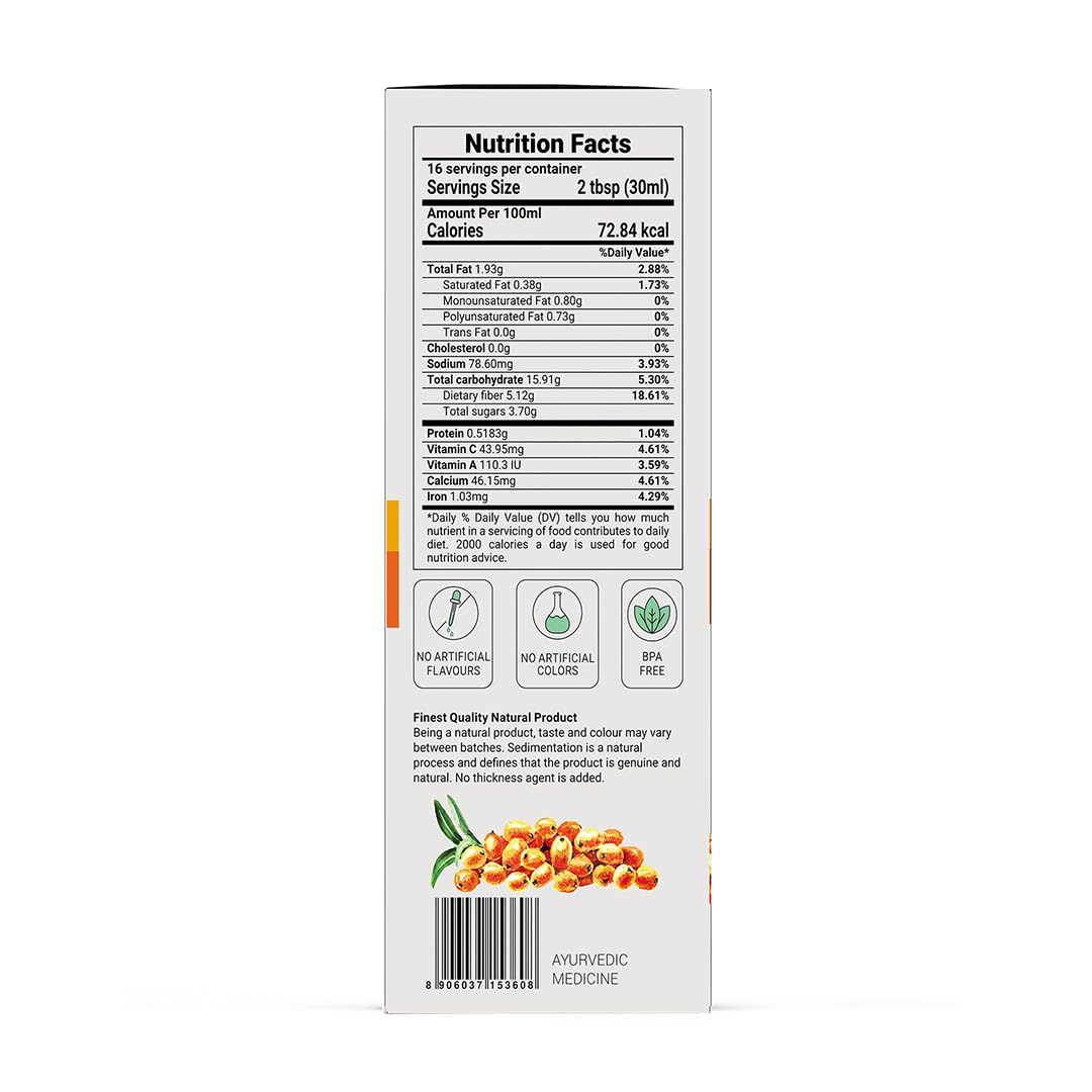 Krishna's Sea Buckthorn Juice – Herbal Blend Wellness Drink, Rich Source of Omega 3, 6, 7 & 9, No Added Sugar & No Extracts - (500 ml) Pack of 1