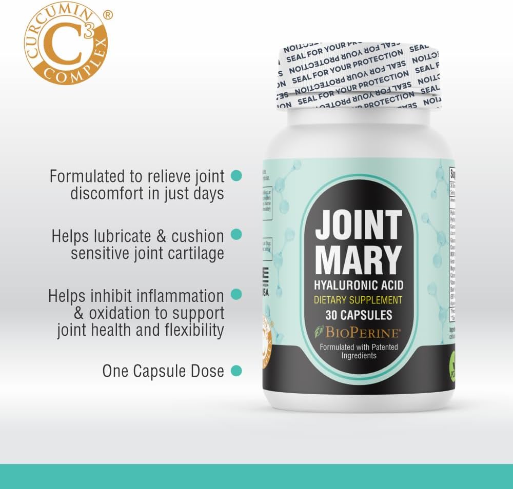 JOINT MARY Hyaluronic Acid Supplement– Advanced Joint Support with Hydrolyzed Collagen, Turmeric, Glucosamine, MSM, Vitamin C – 30 Capsules