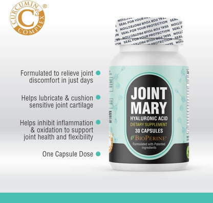 JOINT MARY Hyaluronic Acid Supplement– Advanced Joint Support with Hydrolyzed Collagen, Turmeric, Glucosamine, MSM, Vitamin C – 30 Capsules