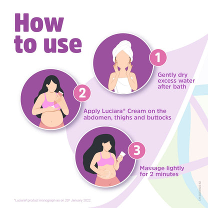 Luciara® Cream, Anti-stretch marks cream, Reduce stretchmarks, Safe for pregnancy, Weight Gain, Weight Loss, All skin types, Paraben-free, Non-fragrant, Non-colourant, 50g x Pack of 1