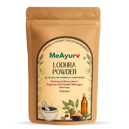 MeAyurv Organic Lodhra Powder 55g – Pure Symplocos Bark | Ayurvedic Herbal Supplement for Skin Health & Hormonal Balance | Natural, Vegan, Chemical Free