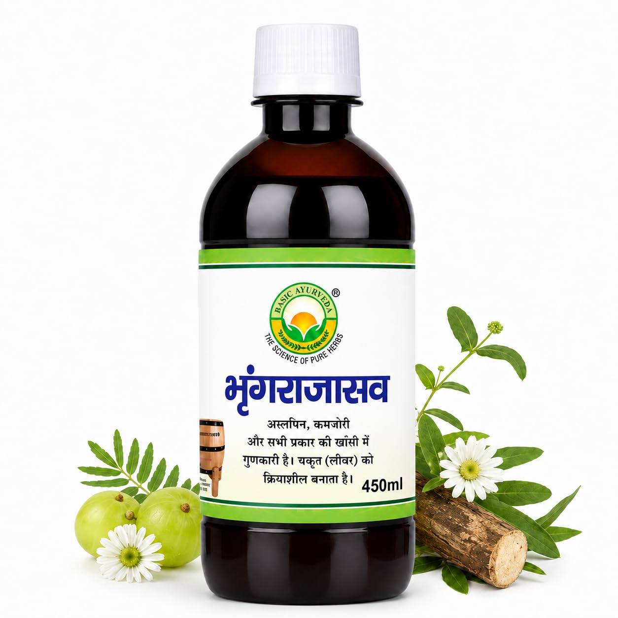 Basic Ayurveda Bhringrajasava 450ml | Ayurvedic Fermented Herbal Tonic | Supports Strength Vitality & Daily Wellness | GMP Certified